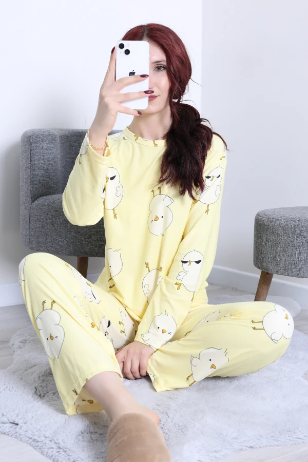 Süet Alt Üst Aynı Pijama Takımı Sarı 6