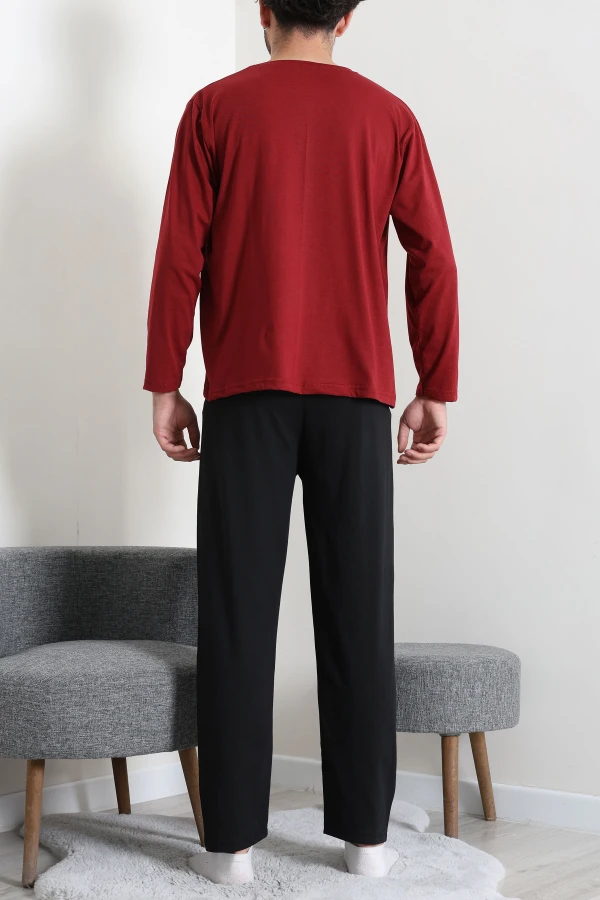 Süprem Nakışlı Erkek Pijama Takımı Bordo 7