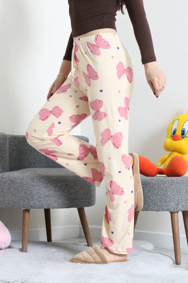 Desenli Süet Pijama Altı Bej 6