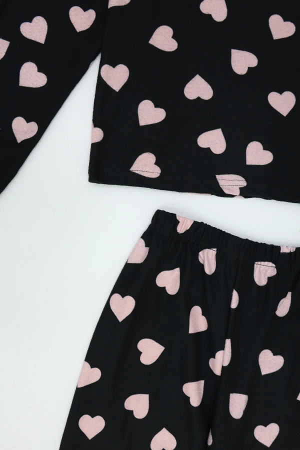 5-12 Yaş Süet Alt Üst Aynı Pijama Takımı Siyahkalpli 6