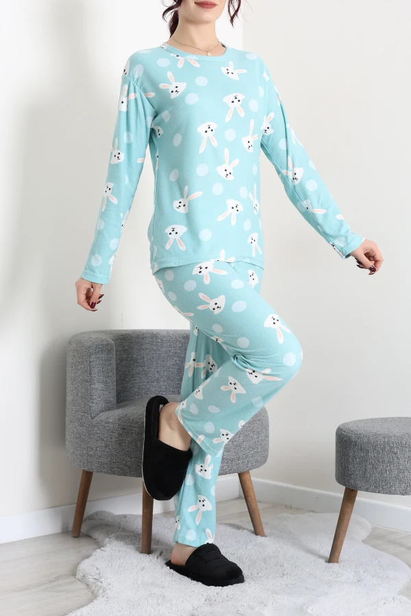 Süet Alt Üst Aynı Pijama Takımı Yeşiltavşan 2