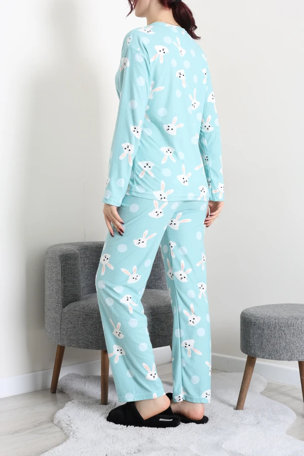 Süet Alt Üst Aynı Pijama Takımı Yeşiltavşan 7