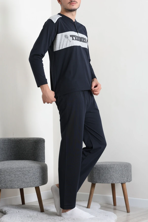 Süprem Patlı Garnili Erkek Pijama Takımı Lacivert 5