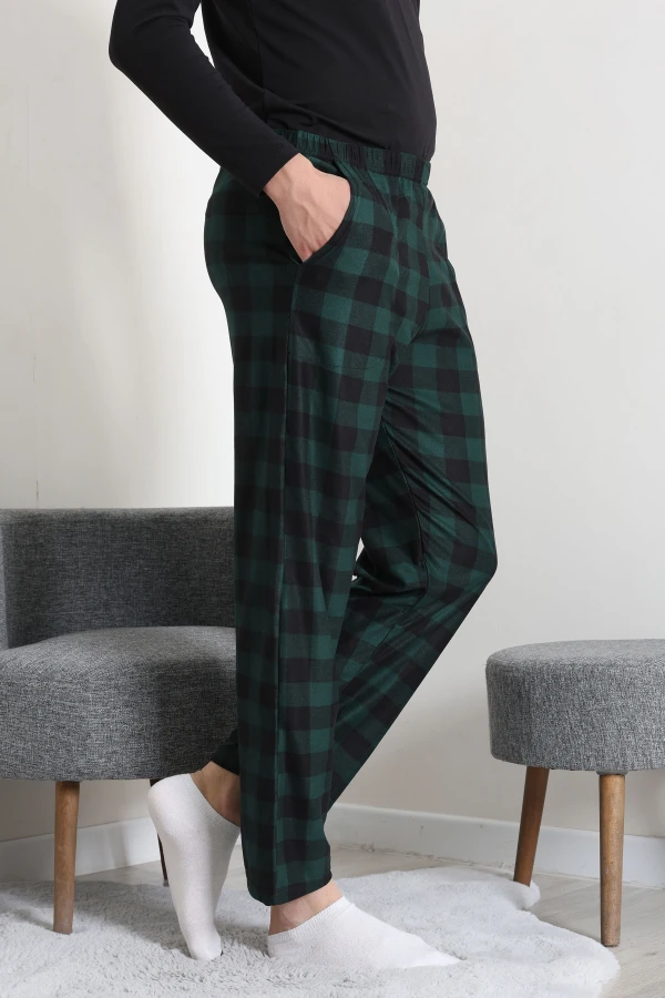 Süet Cepli Erkek Pijama Alt Zümrüt