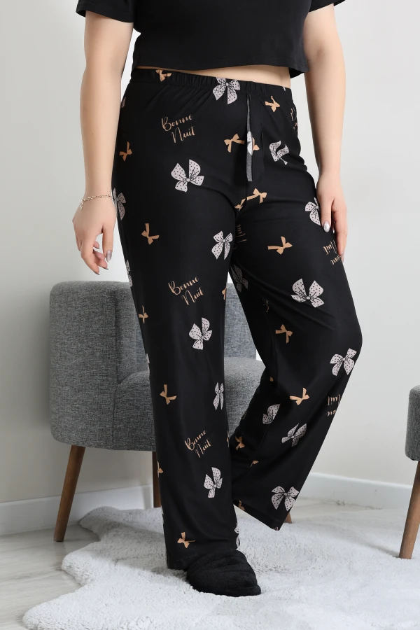 Büyük Beden Süet Pijama Altı Siyahkurdele 4