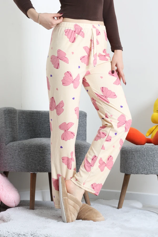 Desenli Süet Pijama Altı Bej