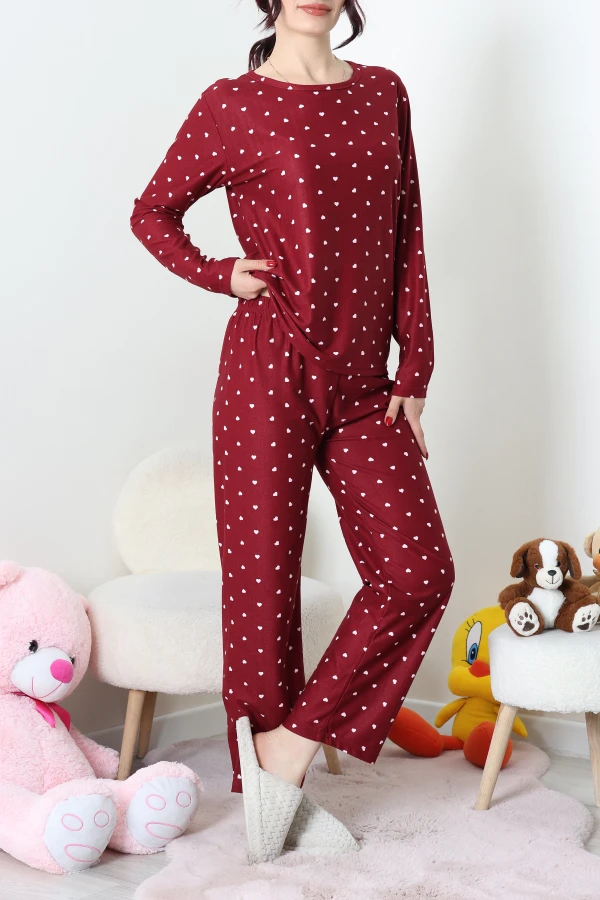 Süet Alt Üst Aynı Pijama Takımı Bordo 3