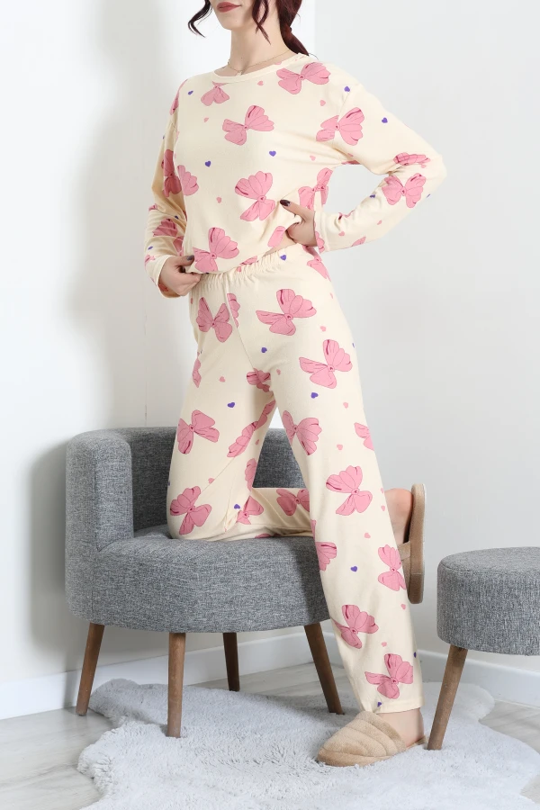 Süet Alt Üst Aynı Pijama Takımı Bej 5