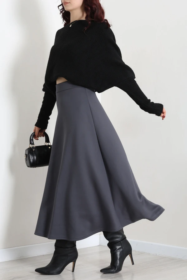 Puf Scuba Kumaş Uzun Etek Antrasit 2