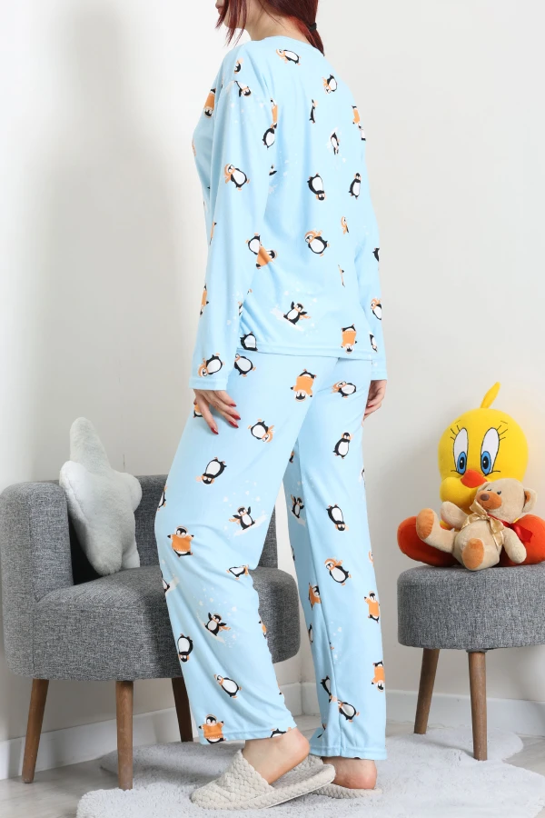 Süet Alt Üst Aynı Pijama Takımı Açıkmavi 8