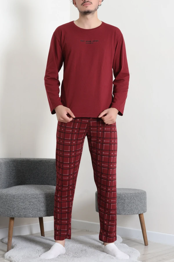Süprem Ekoseli Baskılı Erkek Pijama Takımı Bordo 3