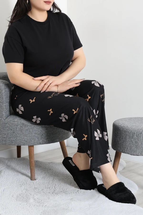 Büyük Beden Süet Pijama Altı Siyahkurdele 3