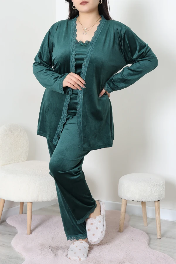 Fransız Kadife Battal Pijama Takımı Zümrüt 2