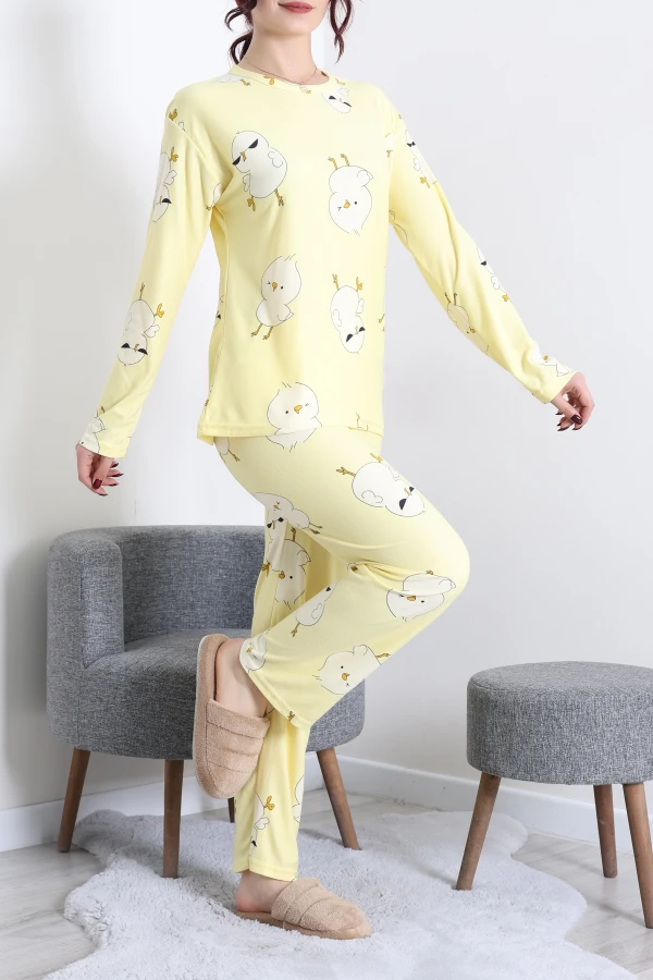 Süet Alt Üst Aynı Pijama Takımı Sarı 4