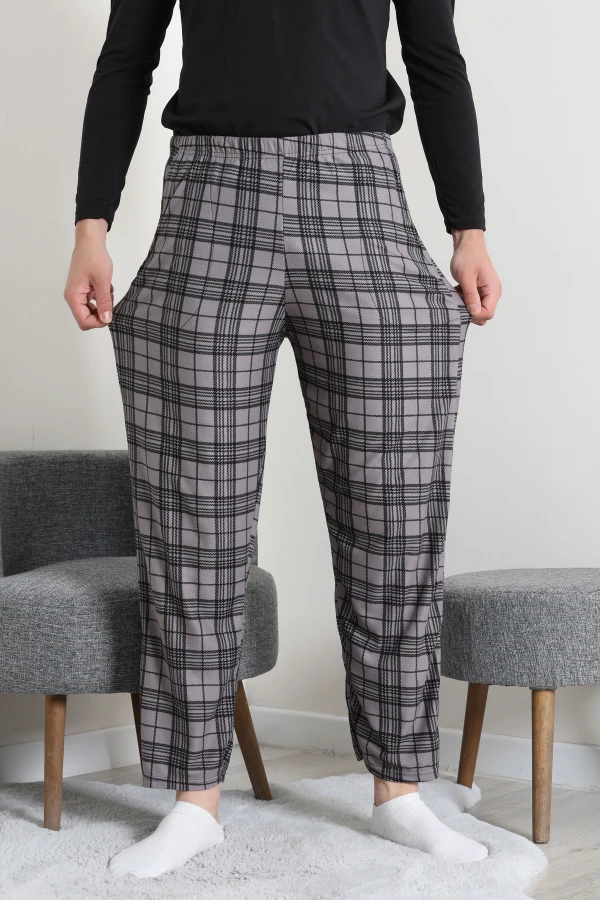 Süet Cepli Erkek Pijama Alt Gri 5