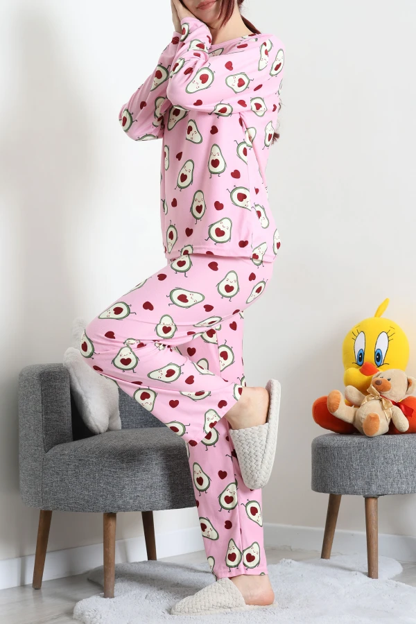 Süet Alt Üst Aynı Pijama Takımı Pembekalpli 6