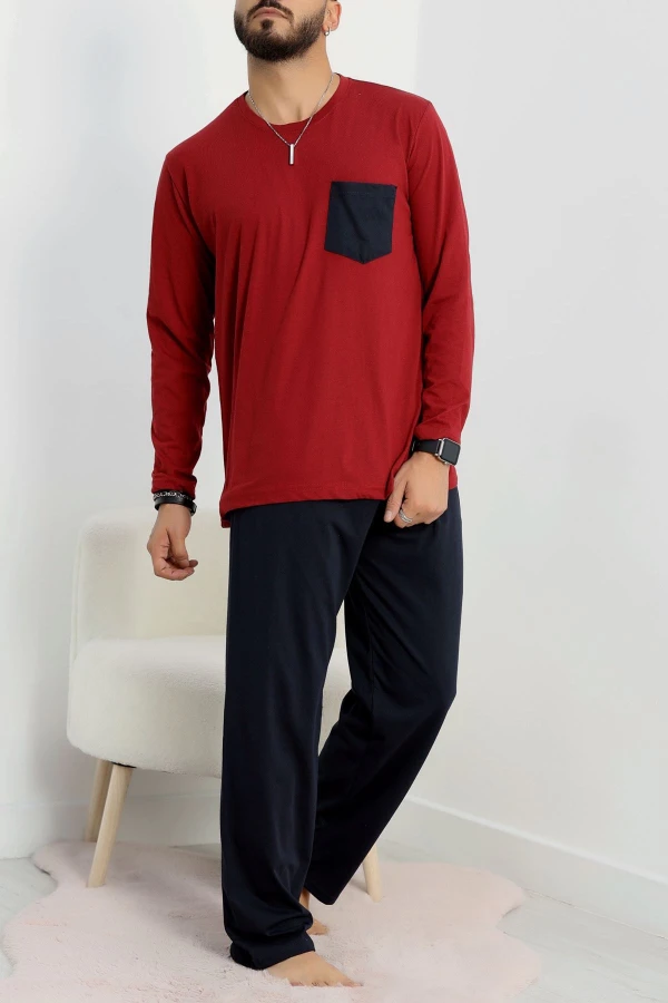 Cep Detay Süprem Erkek Pijama Takımı Bordo 4
