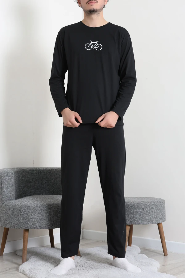 Süprem Baskılı Erkek Pijama Takımı Siyah 5