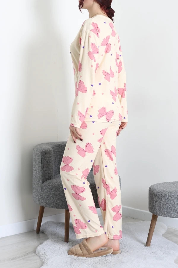 Süet Alt Üst Aynı Pijama Takımı Bej 7