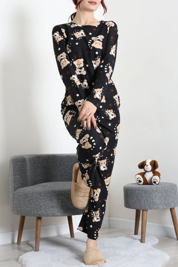 Süet Alt Üst Aynı Pijama Takımı Siyahayı 3