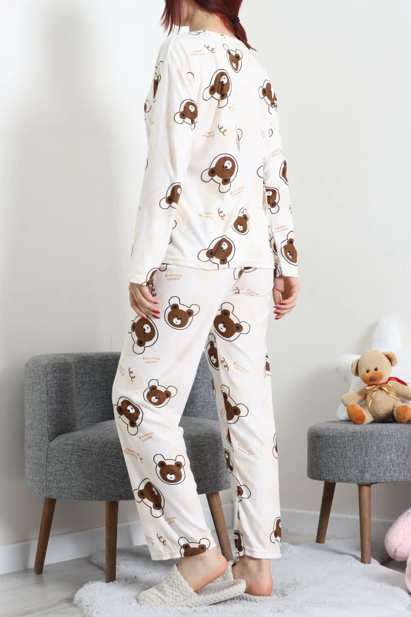 Süet Alt Üst Aynı Pijama Takımı Bejkahve 8