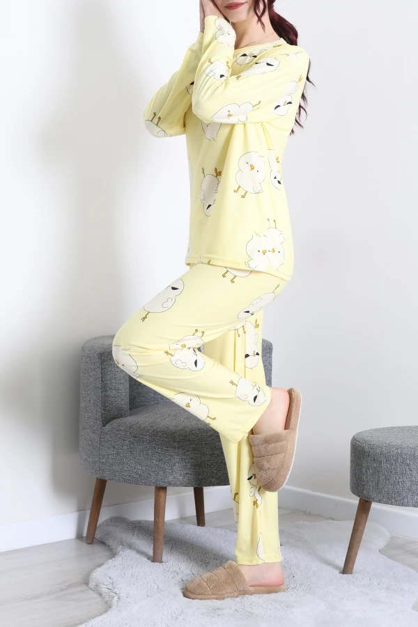 Süet Alt Üst Aynı Pijama Takımı Sarı 3