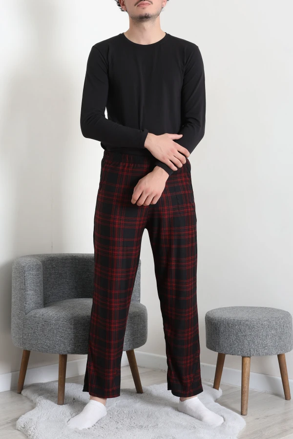 Süet Cepli Erkek Pijama Alt Bordo 4