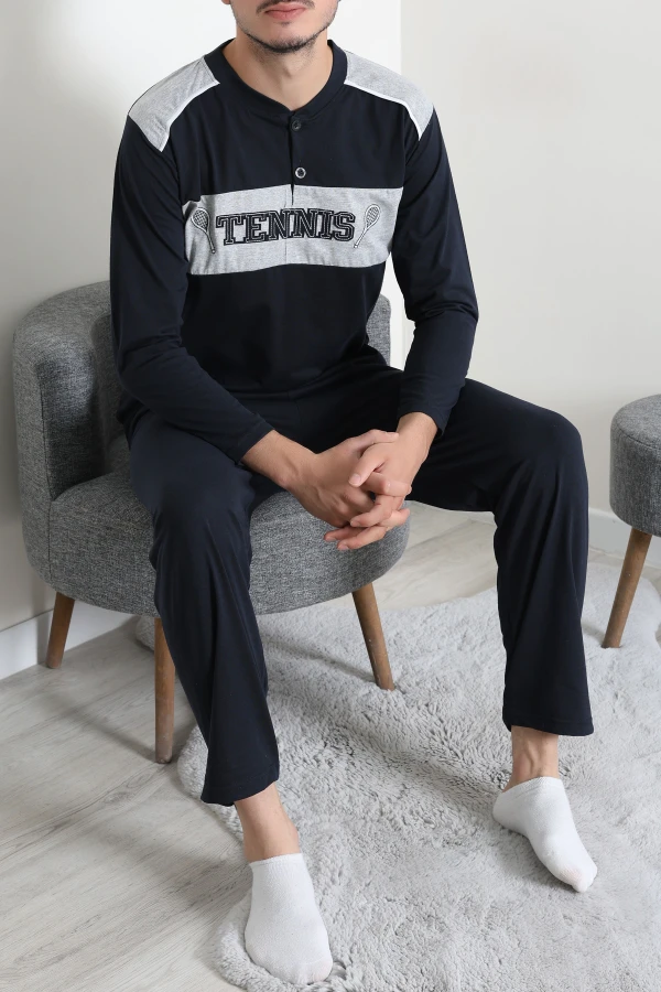 Süprem Patlı Garnili Erkek Pijama Takımı Lacivert 3