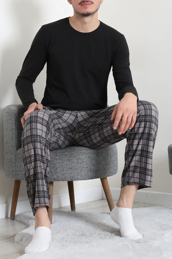 Süet Cepli Erkek Pijama Alt Gri 3