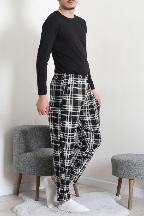 Süet Cepli Erkek Pijama Alt Siyah 5