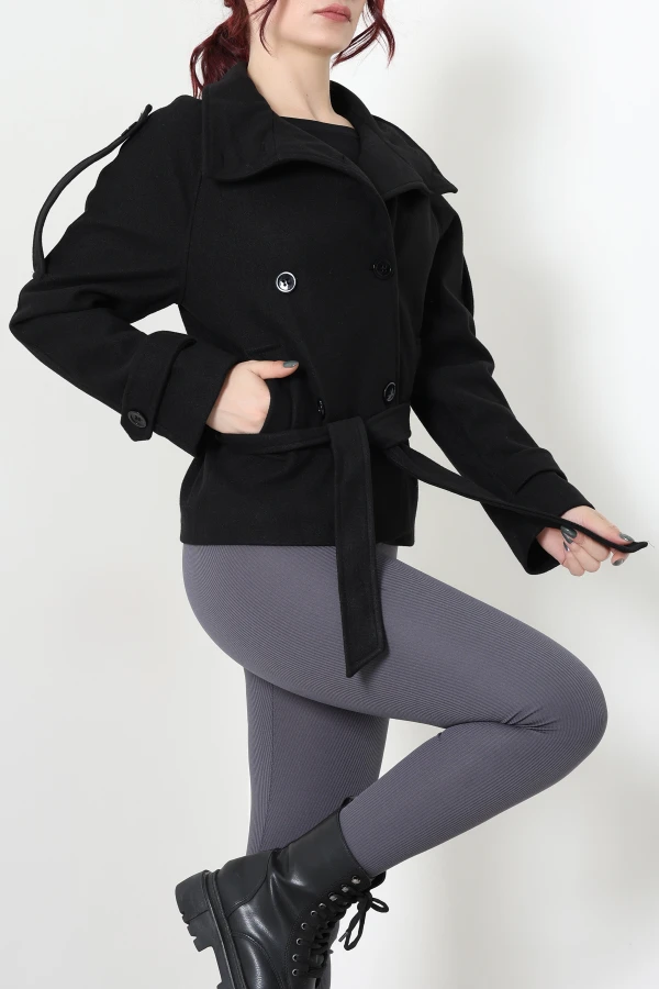 Dik Yaka Zra Model Astarlı Kaşe Kaban Siyah 5