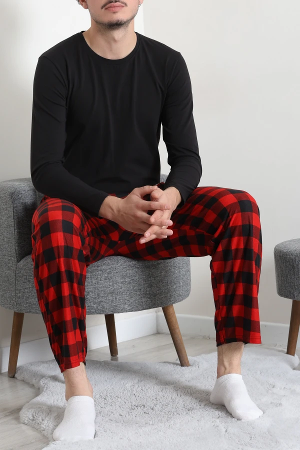 Süet Cepli Erkek Pijama Alt Kırmızı 6