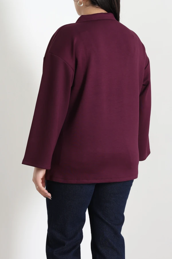 Çıtçıtlı Polo Yaka Büyük Beden Modal Bluz Mürdüm 6