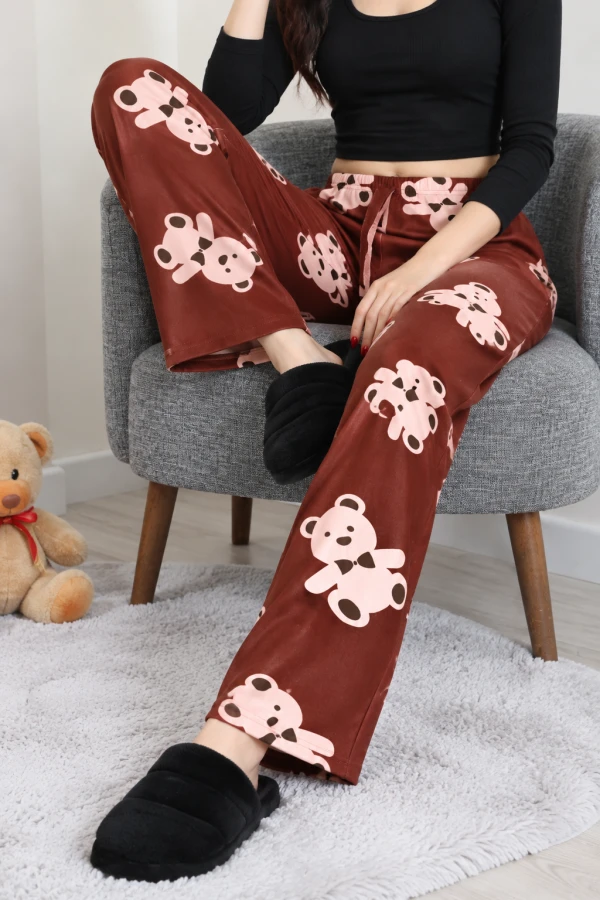 Desenli Süet Pijama Altı Kahve
