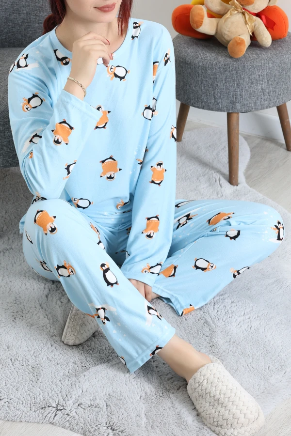 Süet Alt Üst Aynı Pijama Takımı Açıkmavi 3
