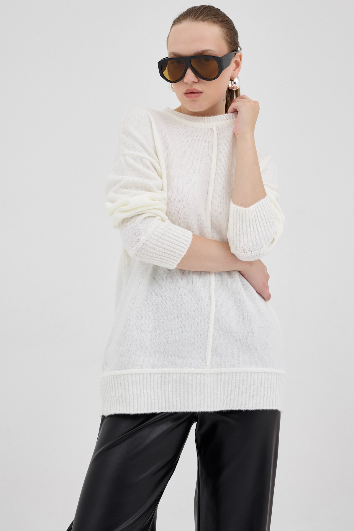 Natural Oversize Bisiklet Yaka Kadın Kazak 2345 6