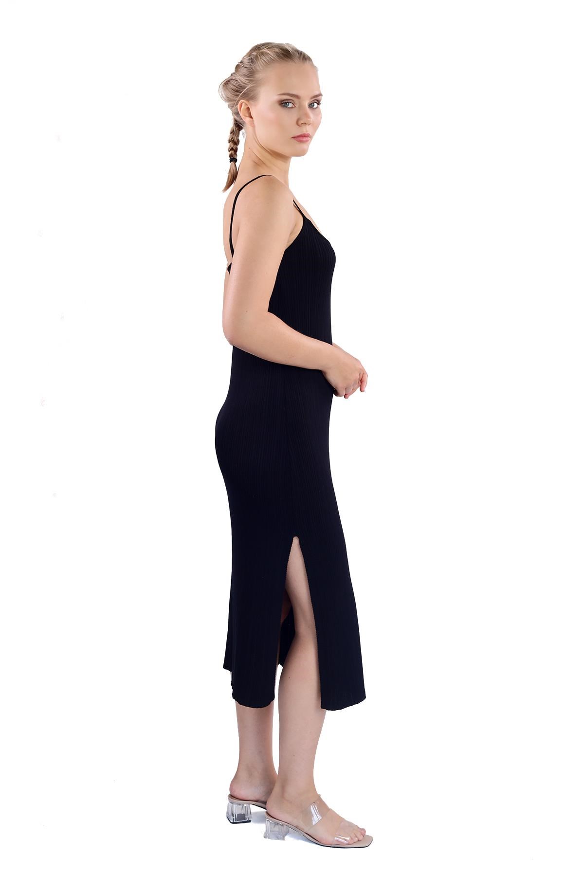 Siyah Askılı Triko Elbise 24147 3