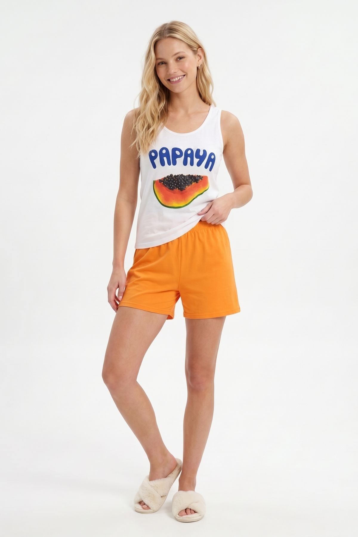 Şortlu Pijama Takımı Papaya Desenli 0417 Orange
