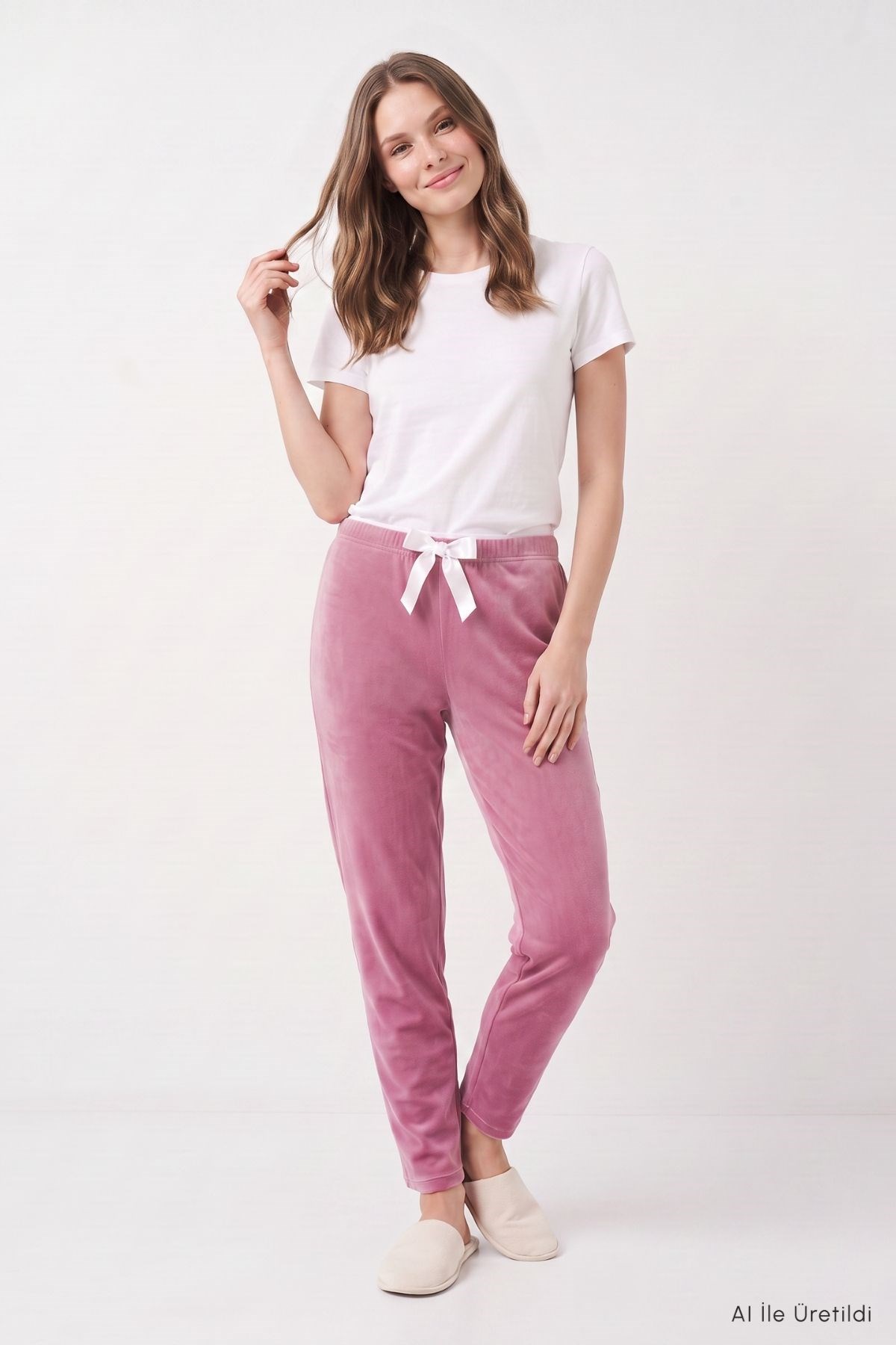 Bel Lastikli Kadife Pijama 0601 Gül
