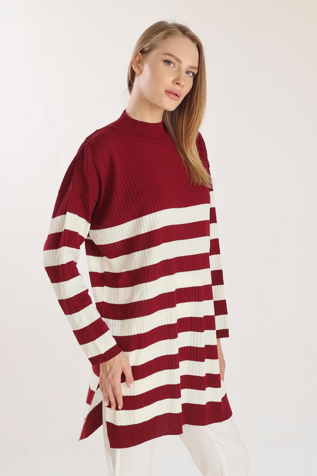 Çizgili Triko Tunik 5330 Bordo 2