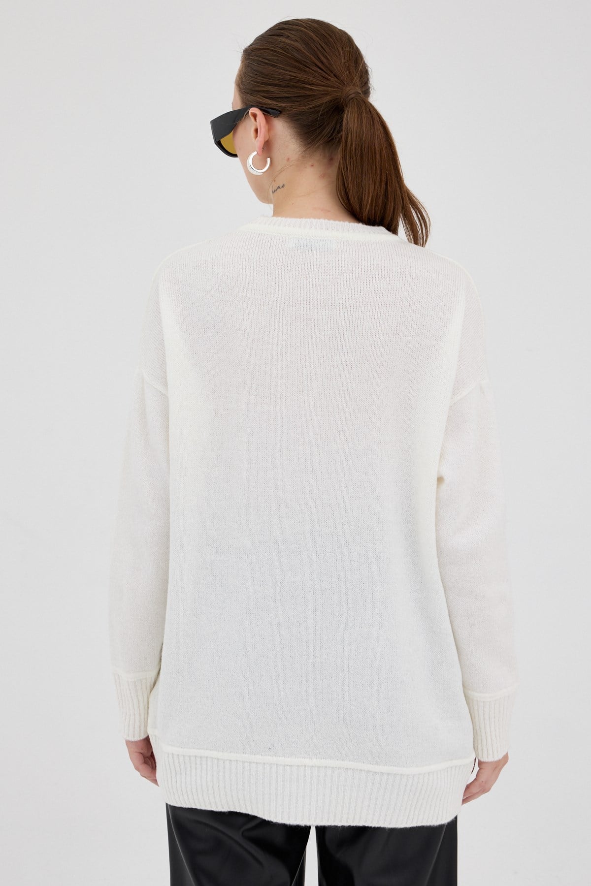 Natural Oversize Bisiklet Yaka Kadın Kazak 2345 5