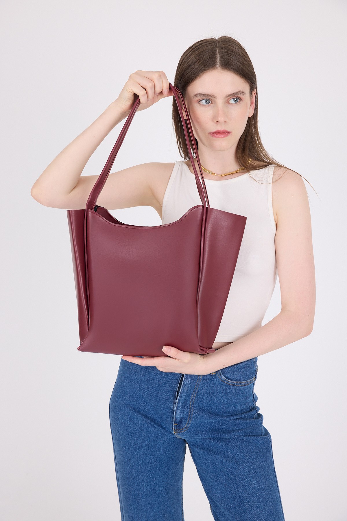 Bordo  Fermuarlı Omuz Çantası 9208