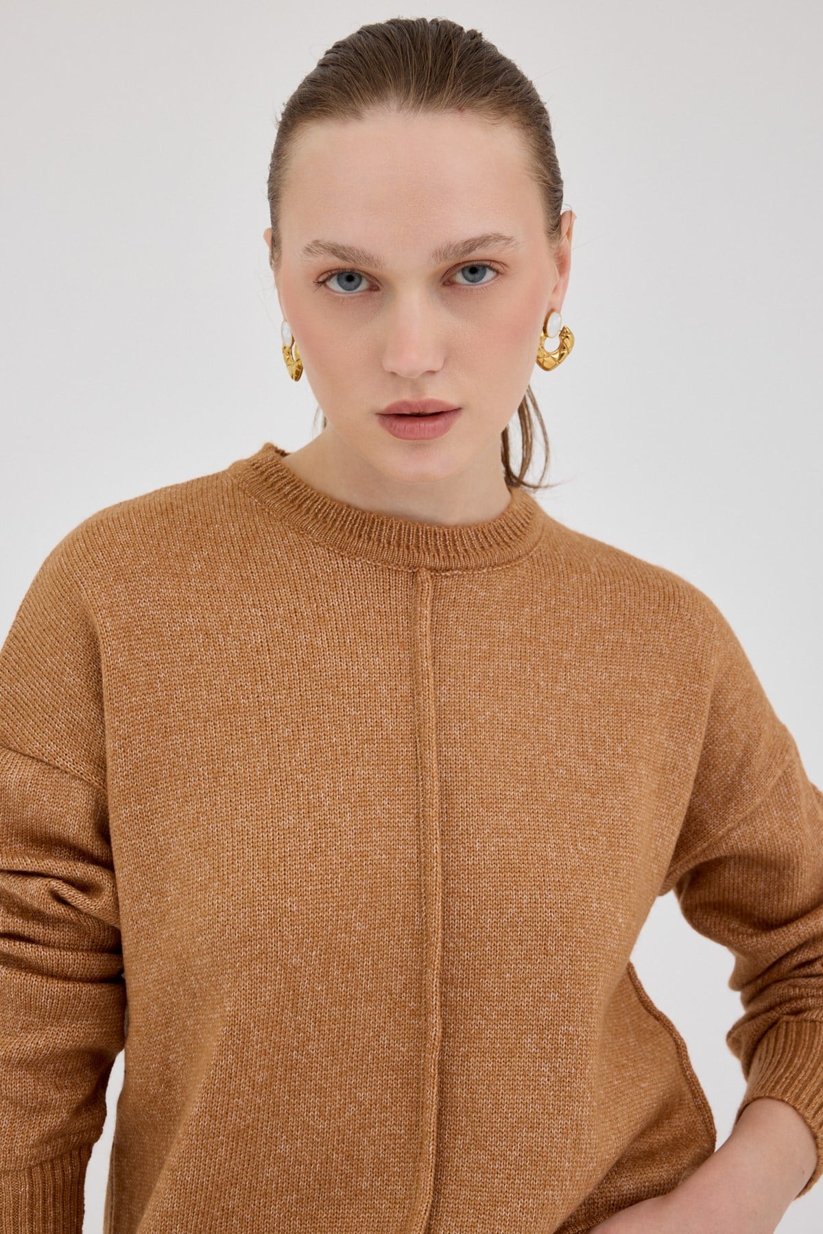 Taba Oversize Bisiklet Yaka Kadın Kazak 2345 6