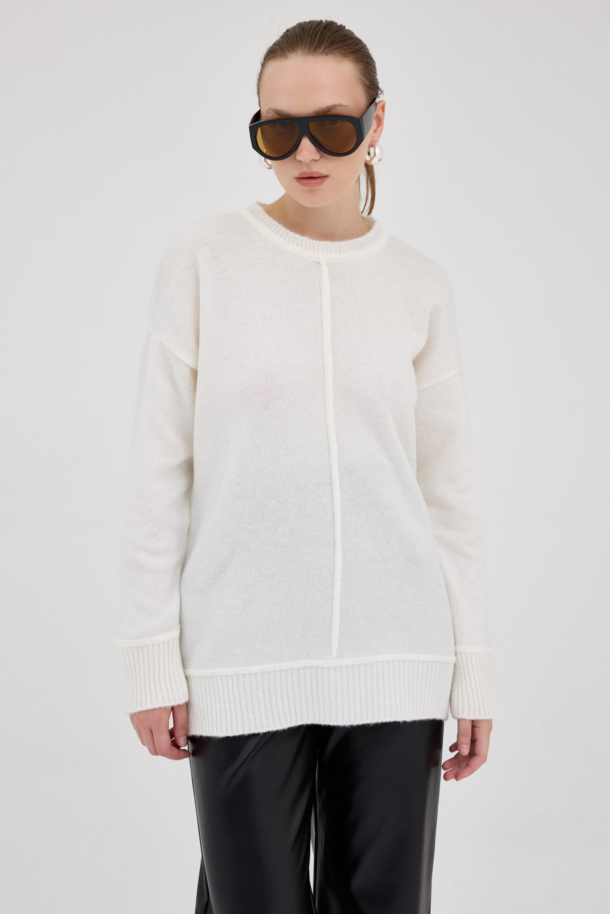 Natural Oversize Bisiklet Yaka Kadın Kazak 2345 7