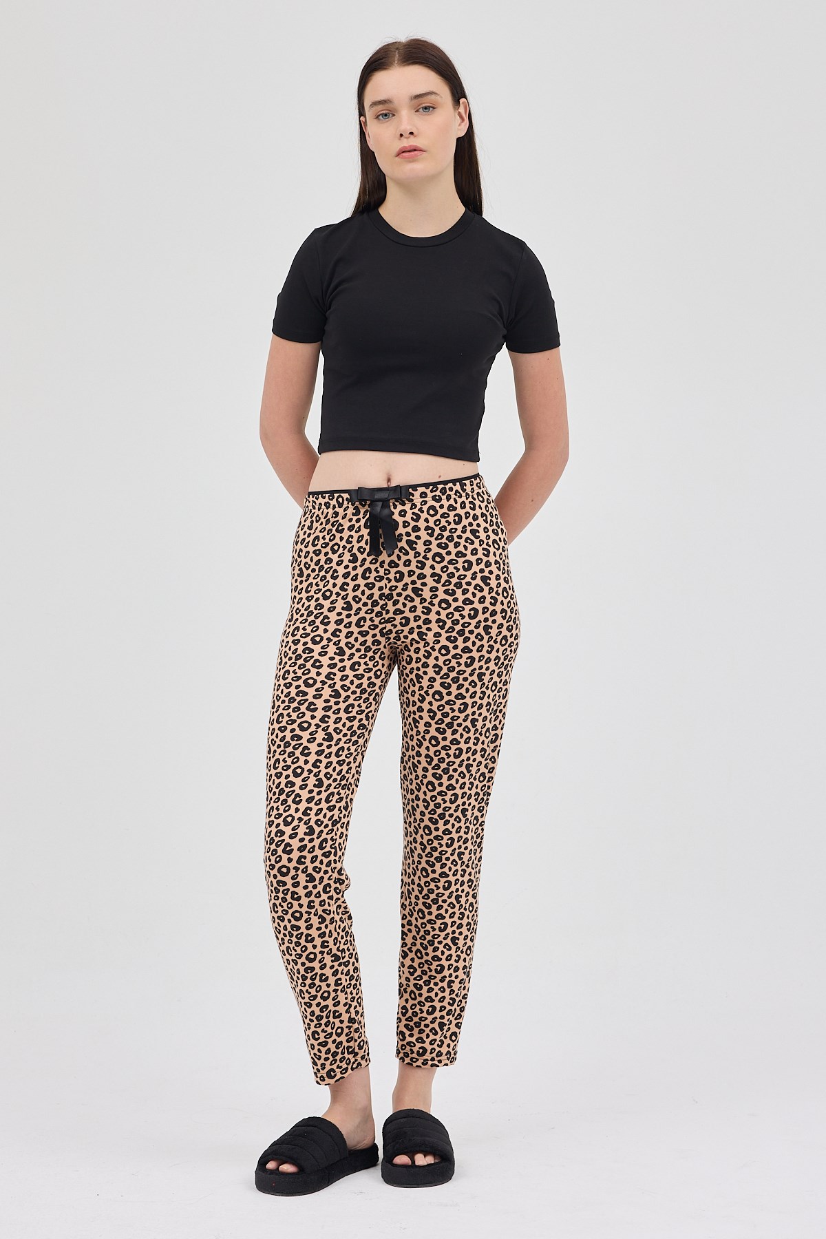 Kahve Leopar Desenli Kadın Pijama Altı 4532
