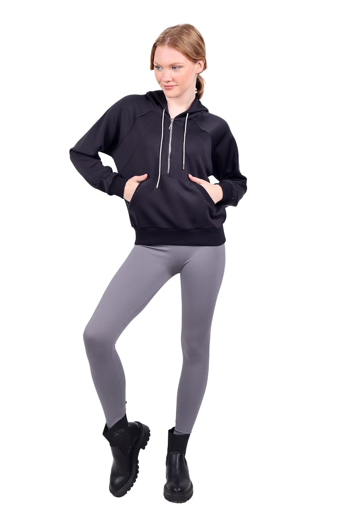 Yarım Fermuar Detay Sweat 9162M Siyah 2