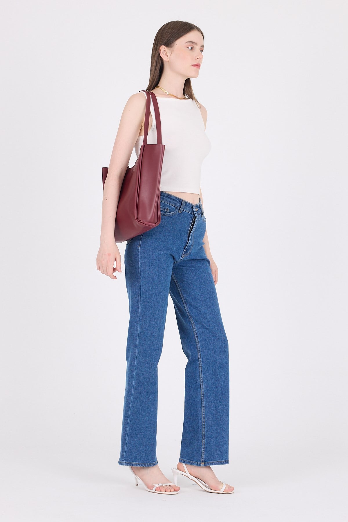 Bordo  Fermuarlı Omuz Çantası 9208 2