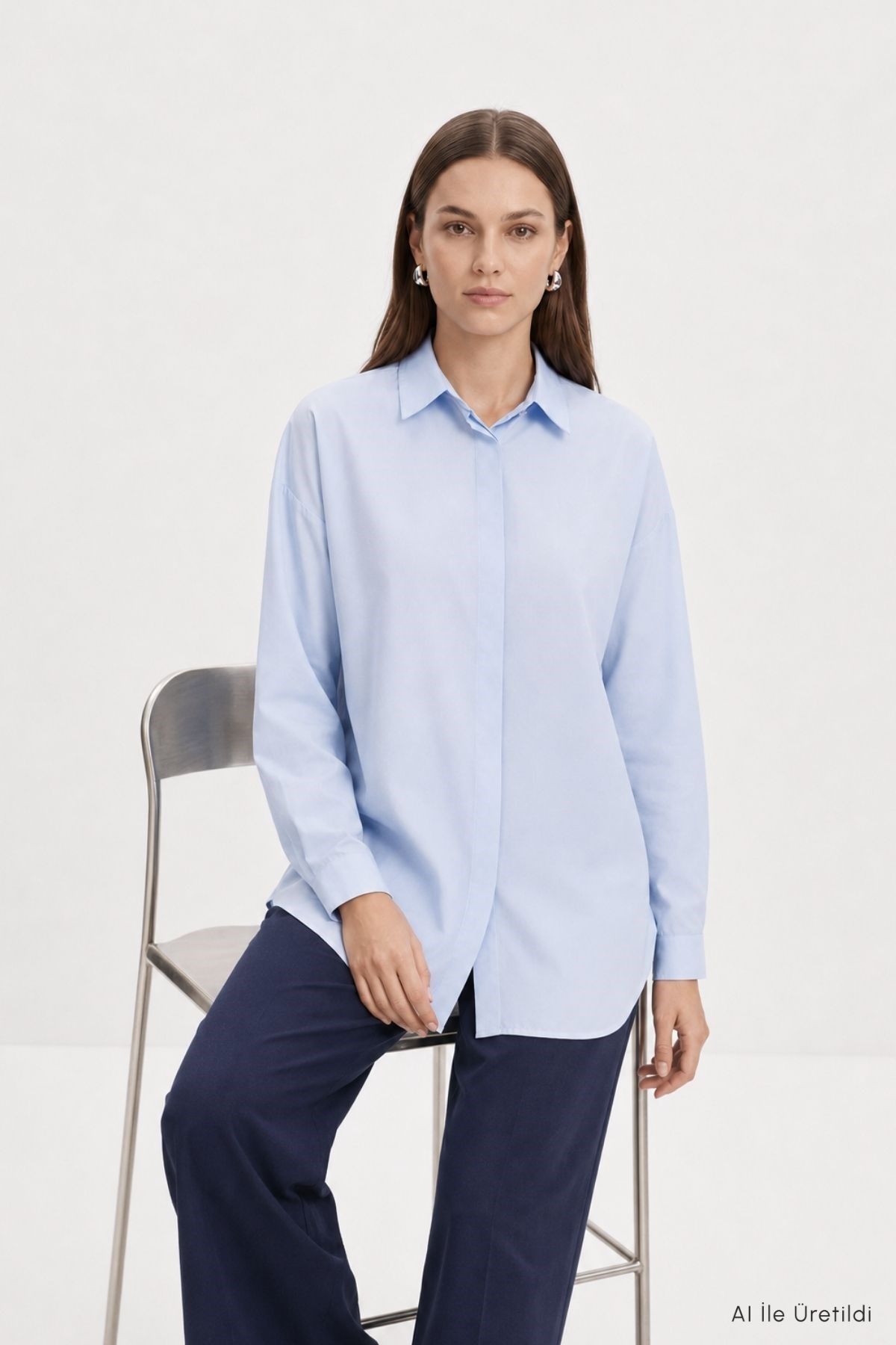 Düğmeli Salaş Tunik 4537 Mavi 2
