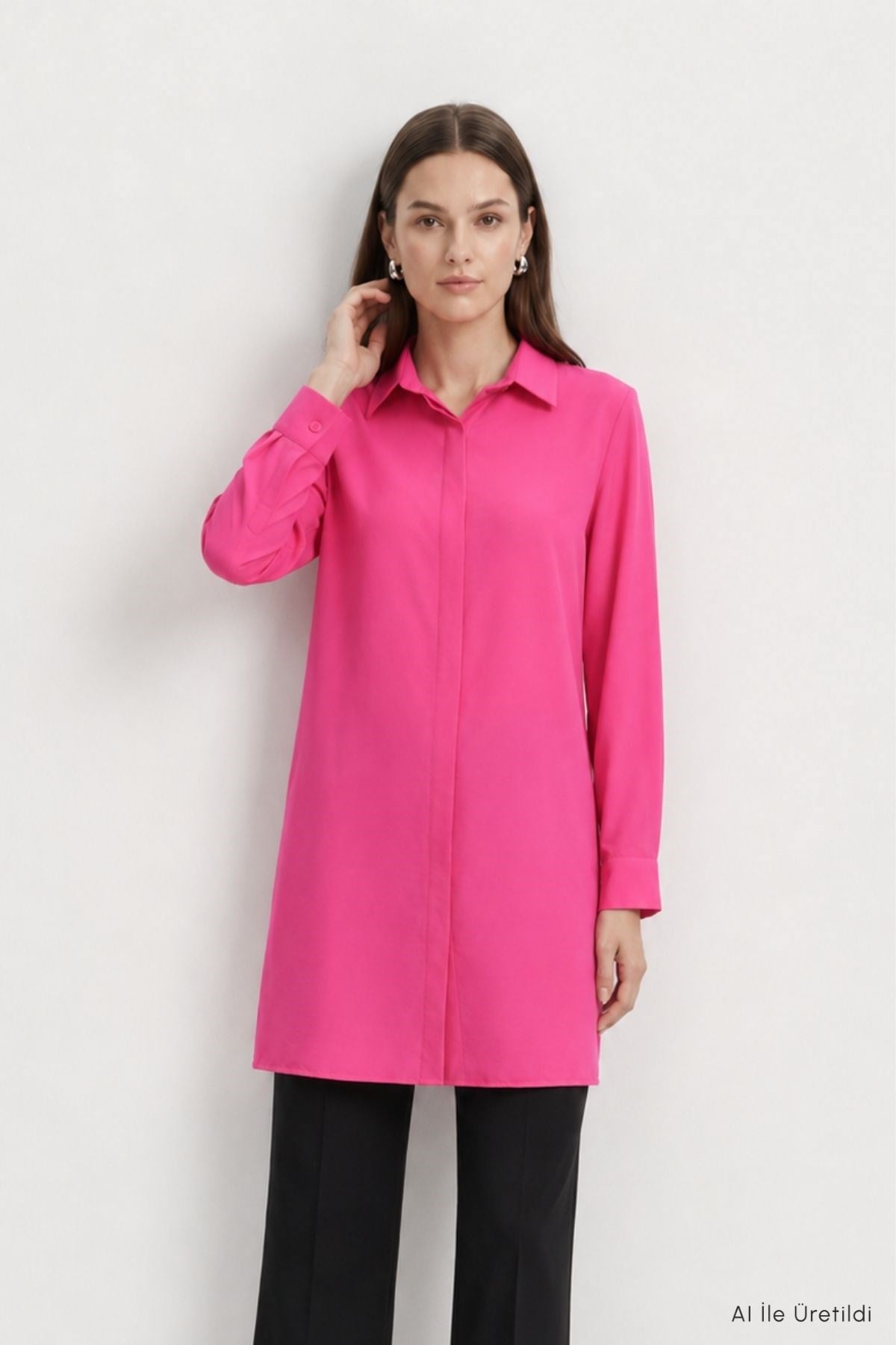 Gizli Düğmeli Tunik 8698 Fuşya 2