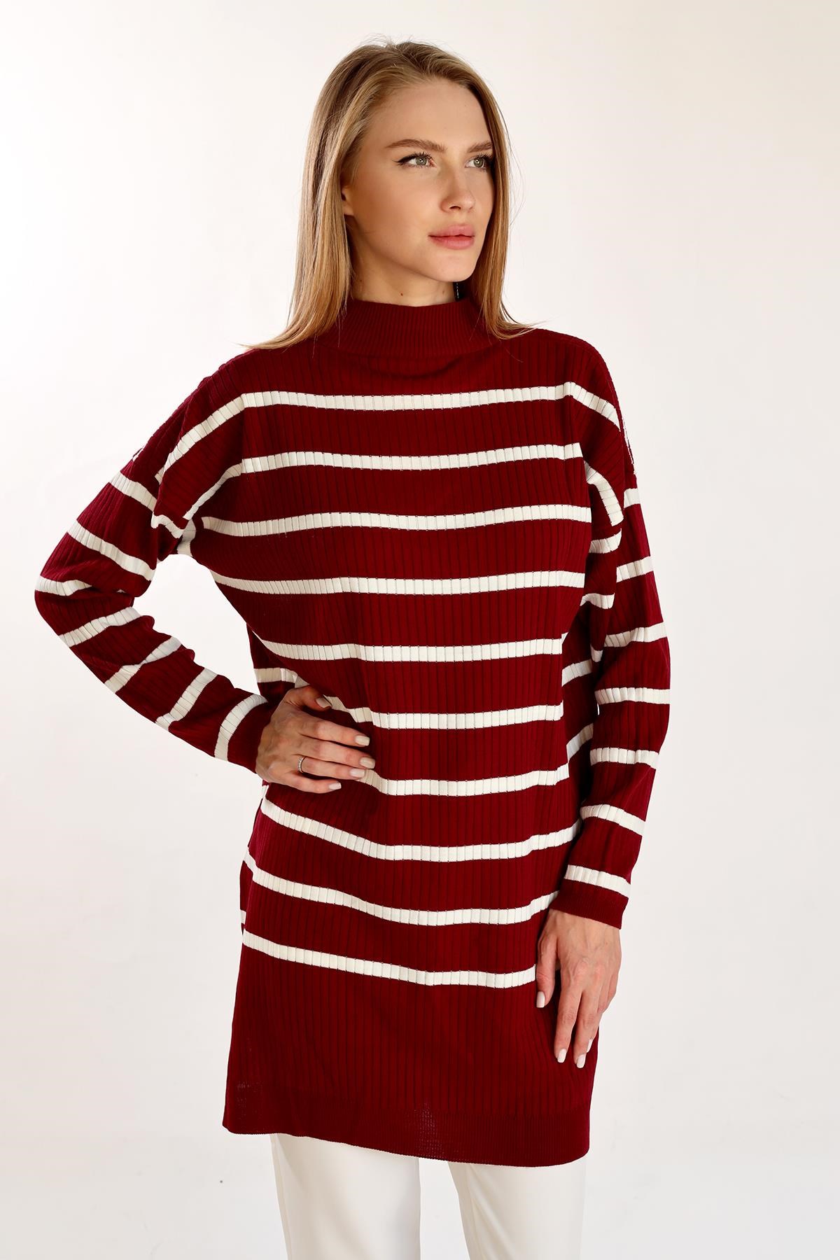 Çizgili Balıkçı Yaka Tunik 5415 Bordo 8